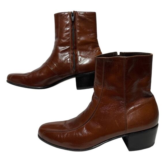 Florsheim Men's Duke Side Zip Ankle Dress Boots Brown Cognac Leather Size 9 - Picture 1 of 12